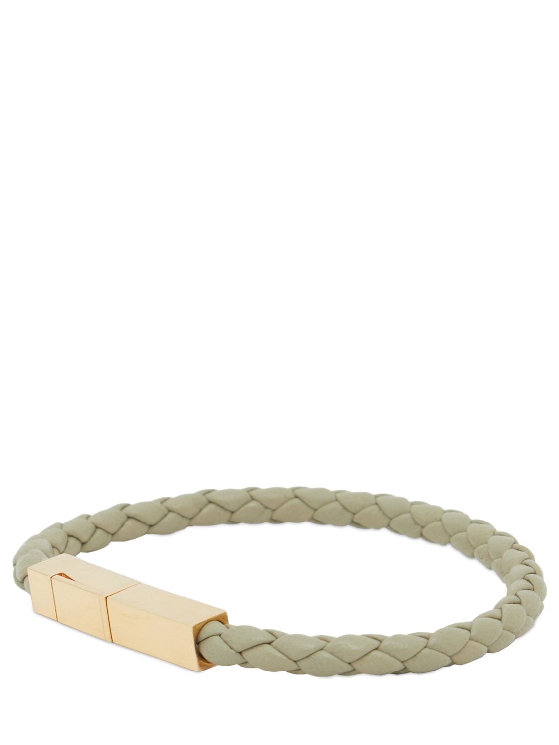 Bottega Veneta Braided Leather And Gold-plated Bracelet In Green