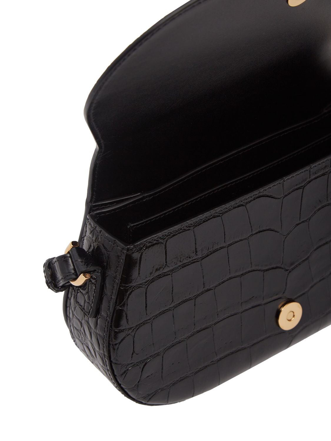 Shop Versace Medium Croc Embossed Leather Bag In Black