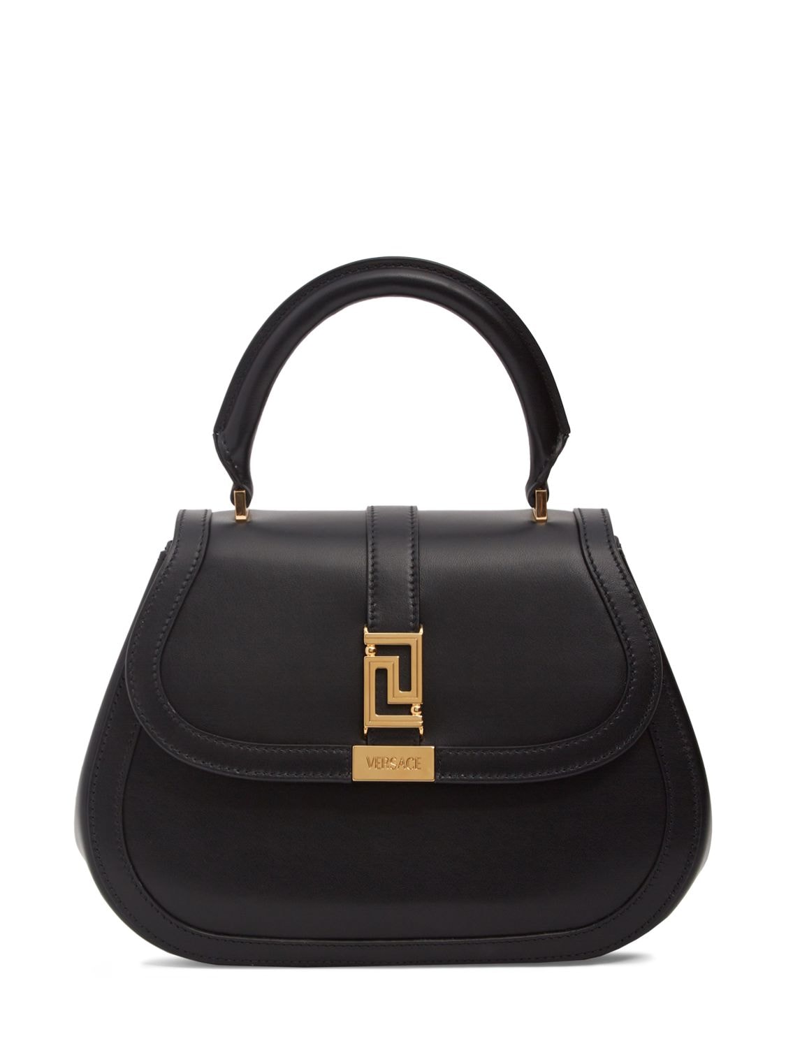 Versace Medium Calf Leather Top Handle Bag In Black