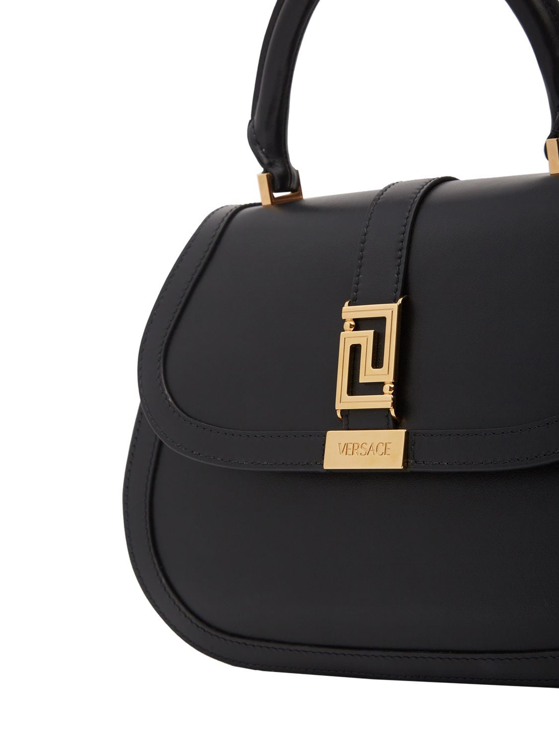 Shop Versace Medium Calf Leather Top Handle Bag In Black