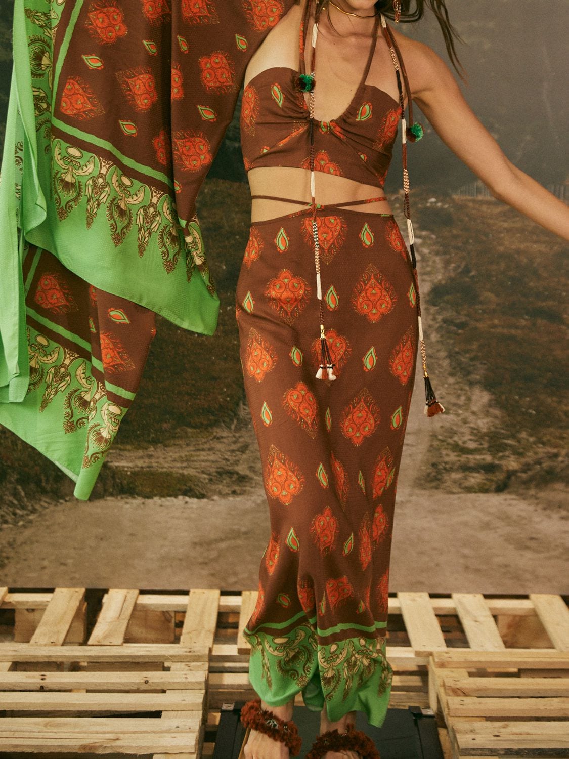 Shop Johanna Ortiz Guardian Of Wisdom Print Satin Mid Dress In Multicolor