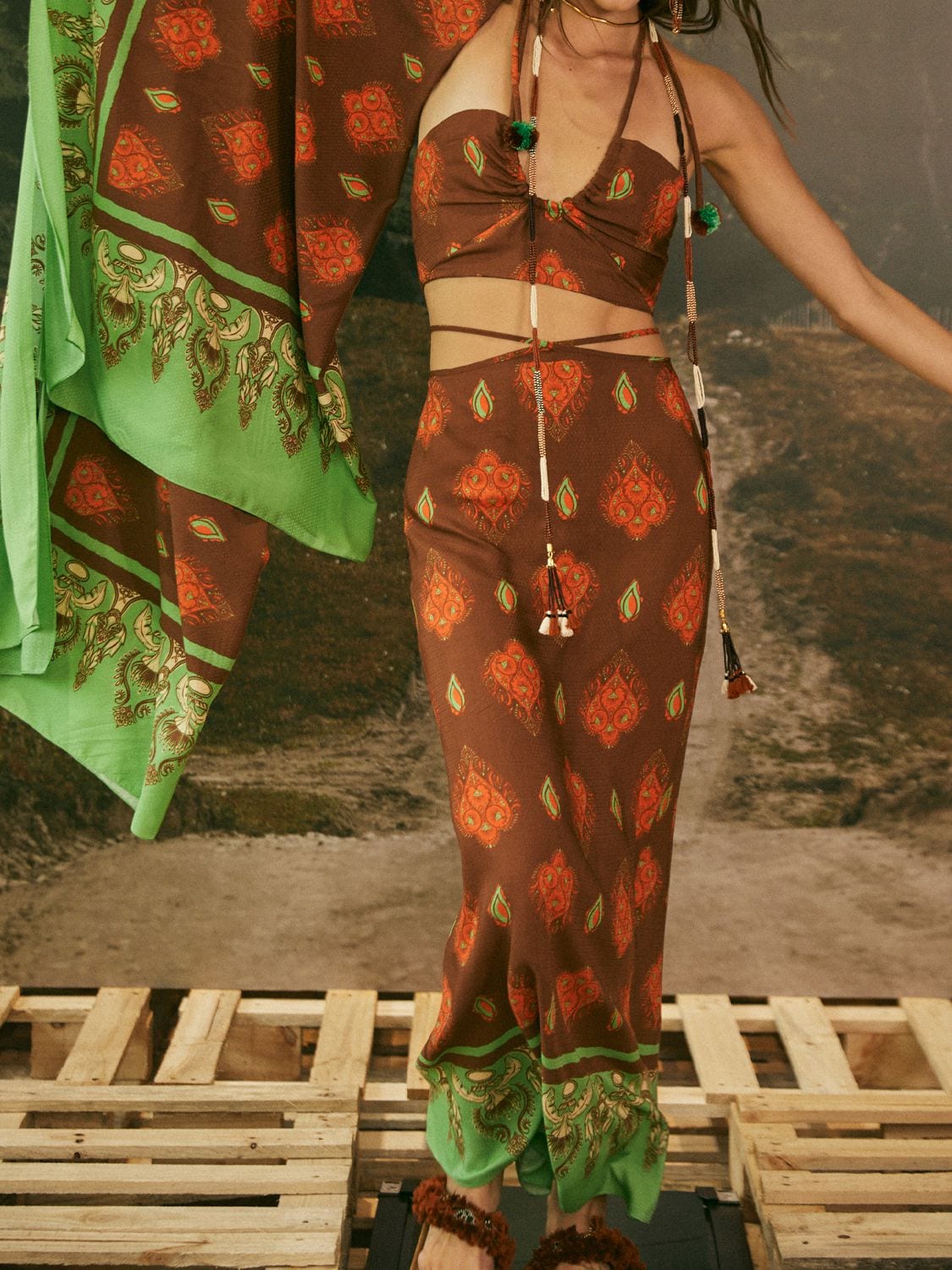 Shop Johanna Ortiz India Chintz Shawl Printed Pareo Skirt In Multicolor