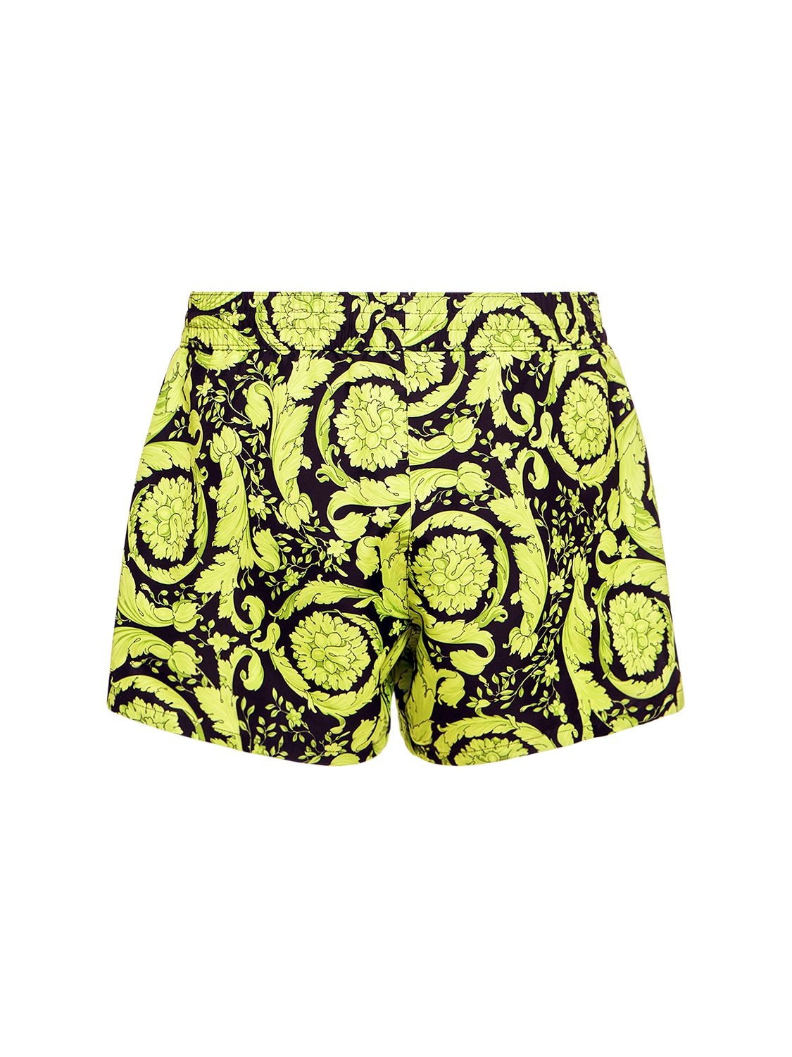 Shop Versace Barocco Printed Nylon Swim Shorts In Green