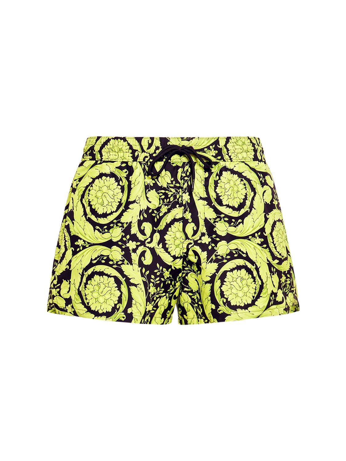 Versace Barocco Printed Nylon Swim Shorts In Green