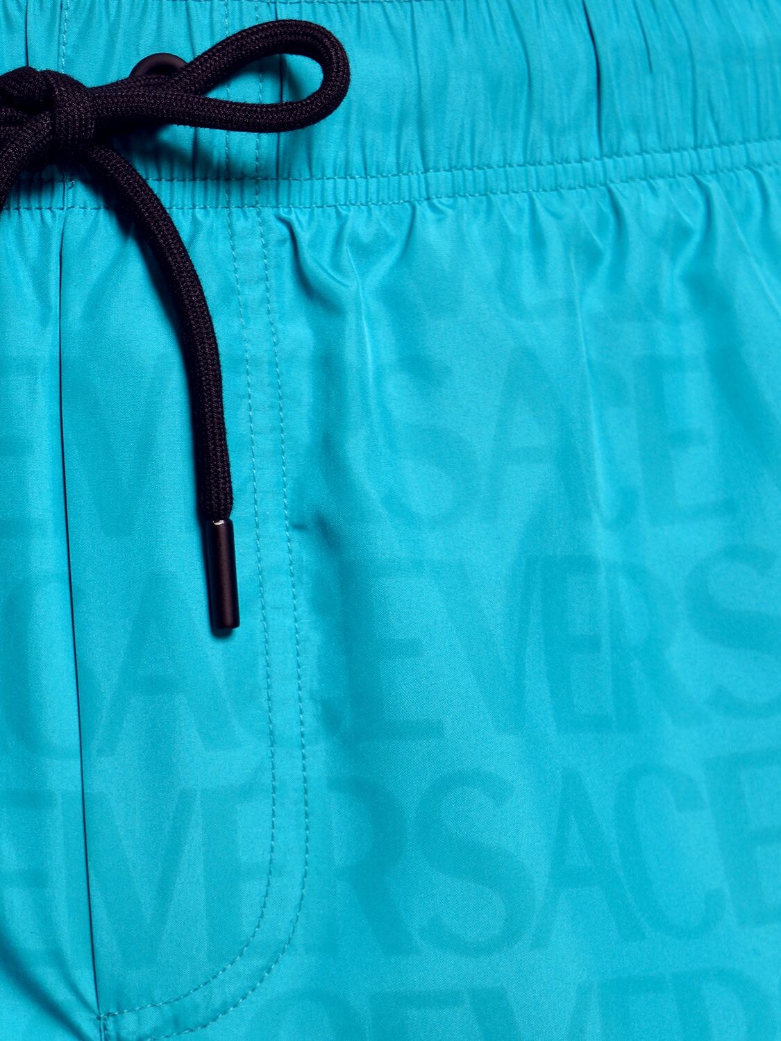 Shop Versace Ghost Logo Printed Nylon Swim Shorts In Glacier Blue