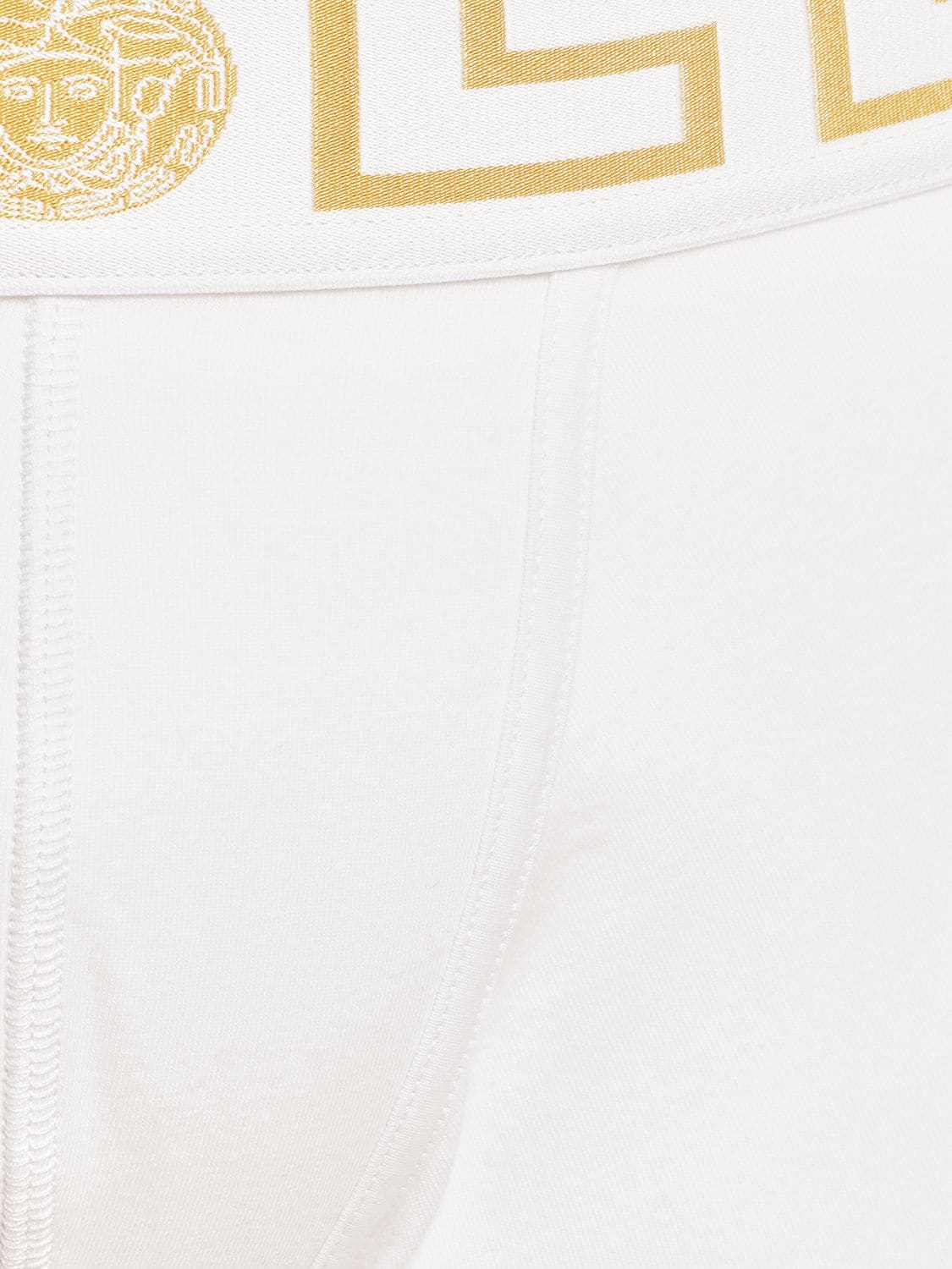 Shop Versace Greca Logo Stretch Cotton Boxers In White,grey
