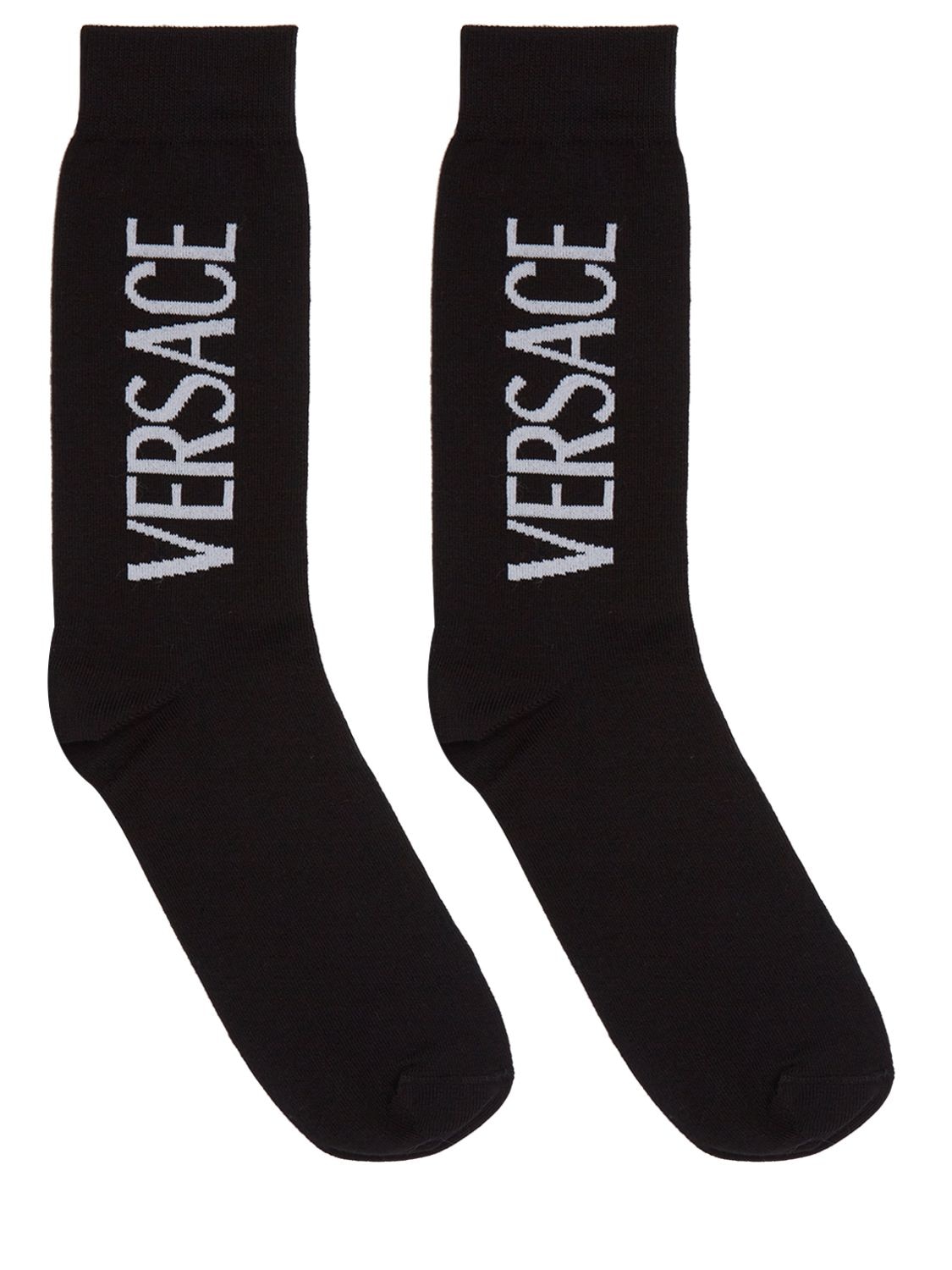 Versace Black Logo Socks In Black,white