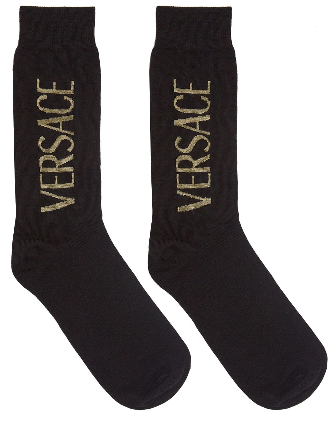 Versace Black Cotton Socks In Black,gold