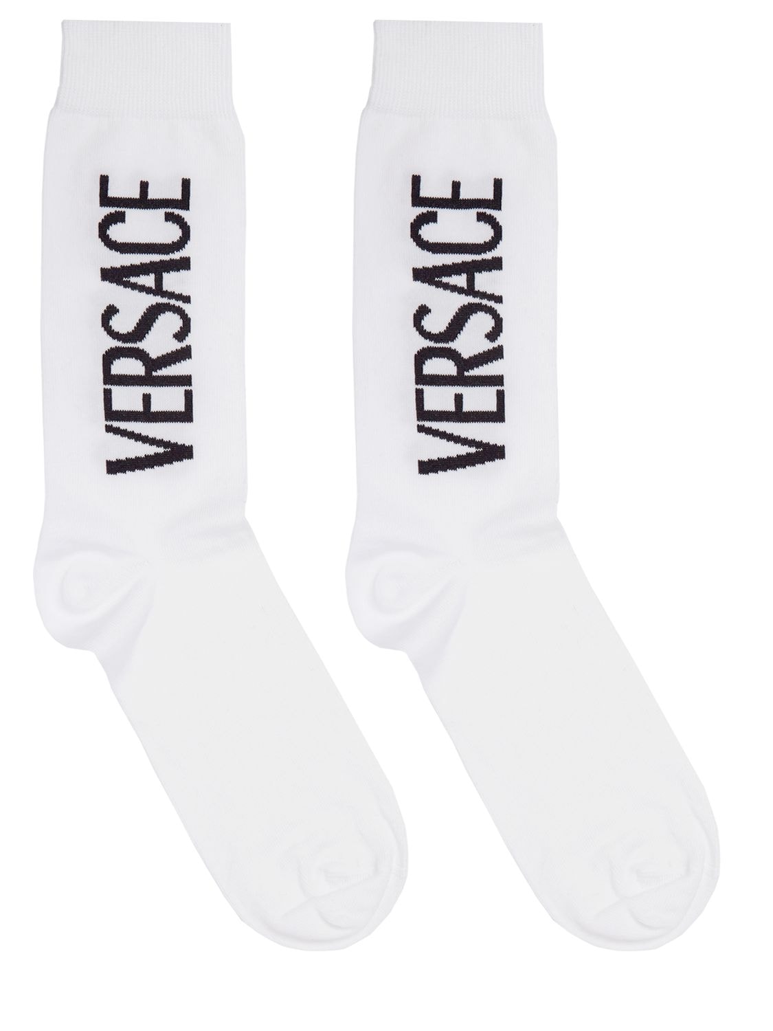 Versace Logo Cotton Blend Socks In White,black