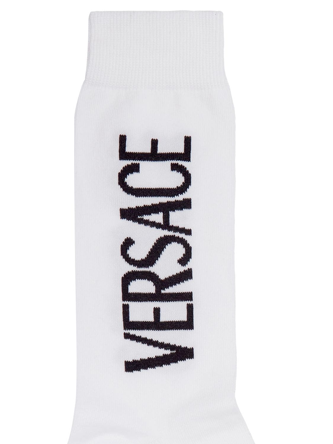 Shop Versace Logo Cotton Blend Socks In White,black