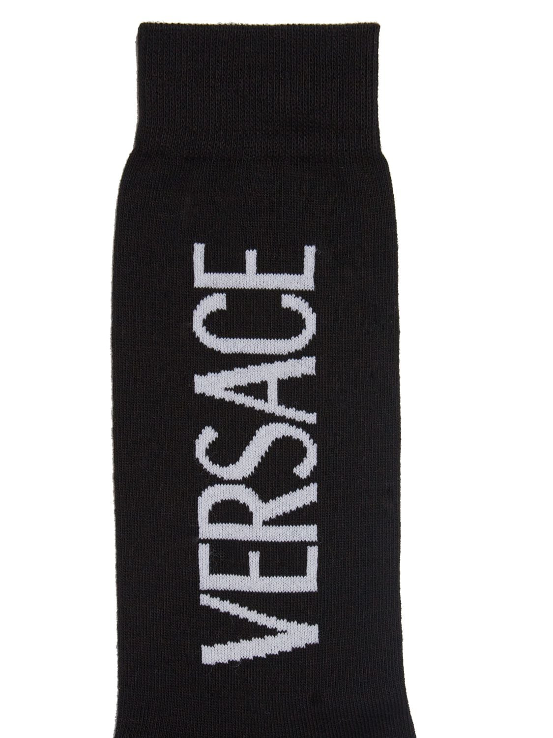 Shop Versace Logo Cotton Blend Socks In Black,white