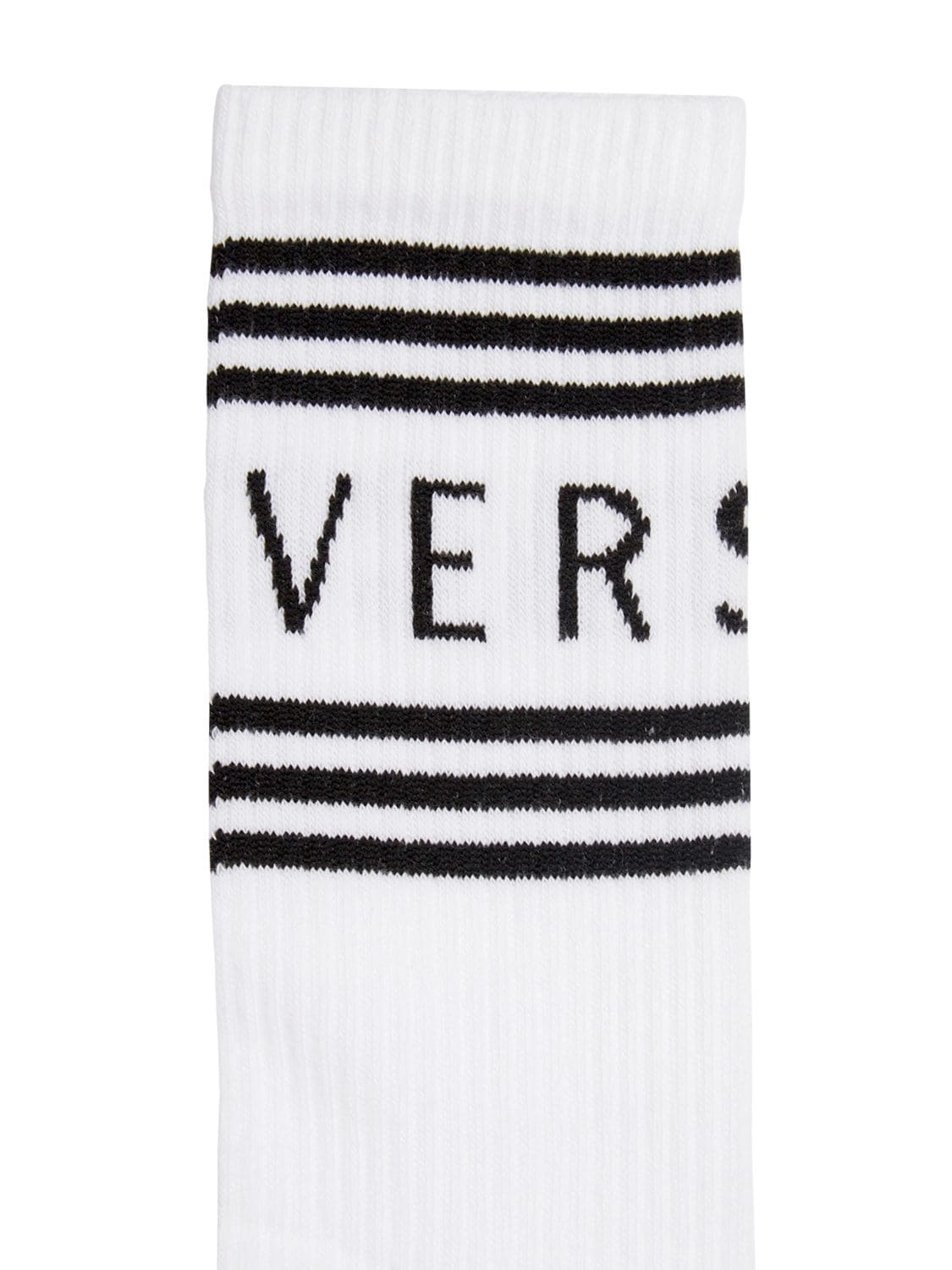 Shop Versace Sponge Logo Cotton Blend Socks In White,black