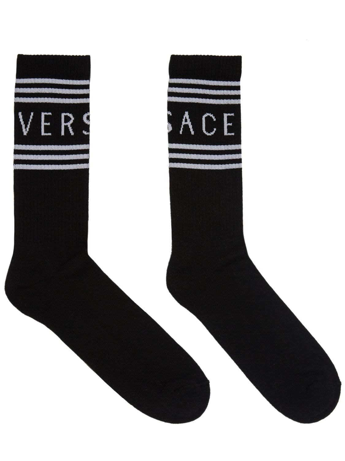 Shop Versace Sponge Logo Cotton Blend Socks In Black,white