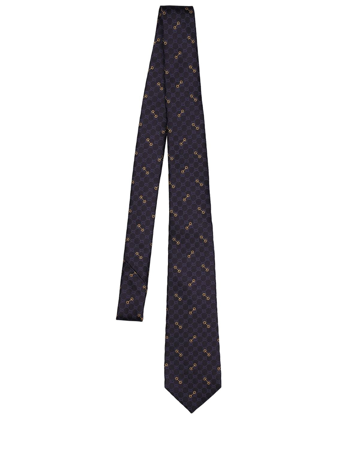 7cm Gg Horsebit Silk Jacquard Tie