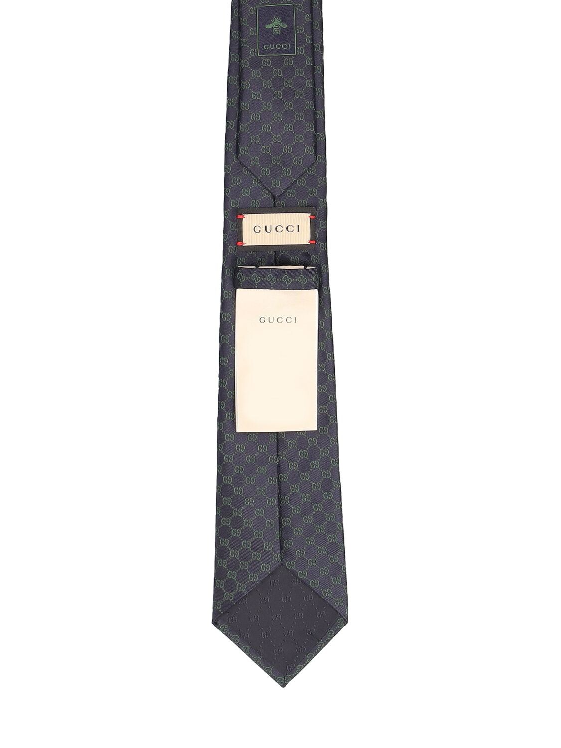 Shop Gucci 7cm Gg Mono Horsebit Silk Jacquard Tie In Navy,green