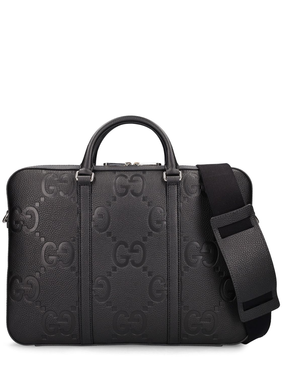 Gucci Gg Jumbo Leather Work Bag In Black