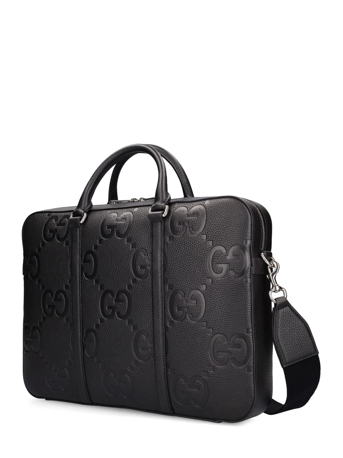 Shop Gucci Gg Jumbo Leather Work Bag In Black