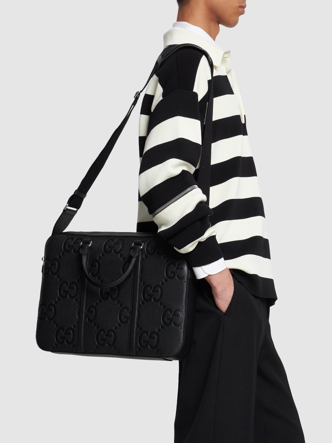 Shop Gucci Gg Jumbo Leather Work Bag In Black