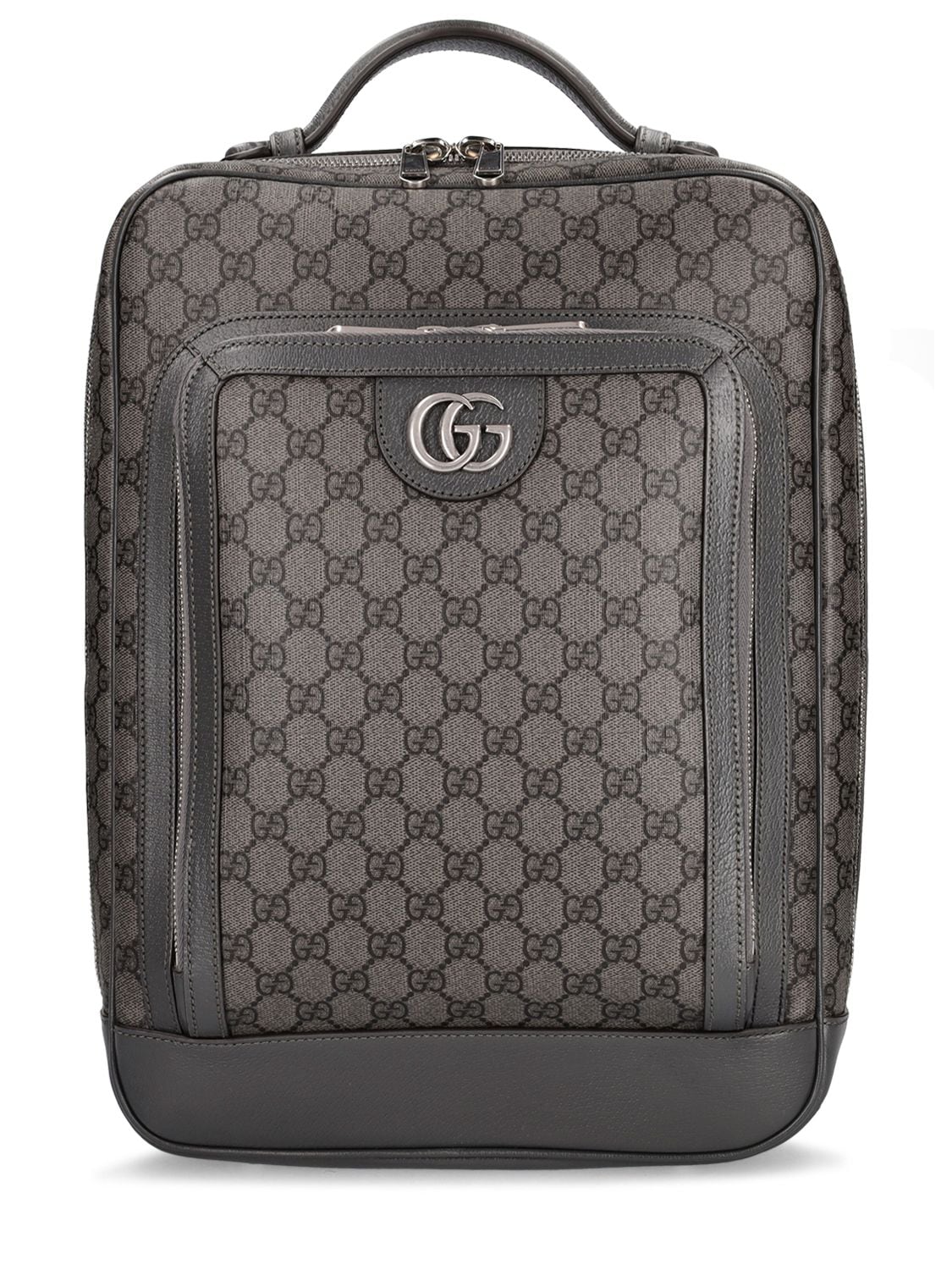 Gucci Ophidia Leather-trimmed Monogrammed Coated-canvas Backpack In Grey