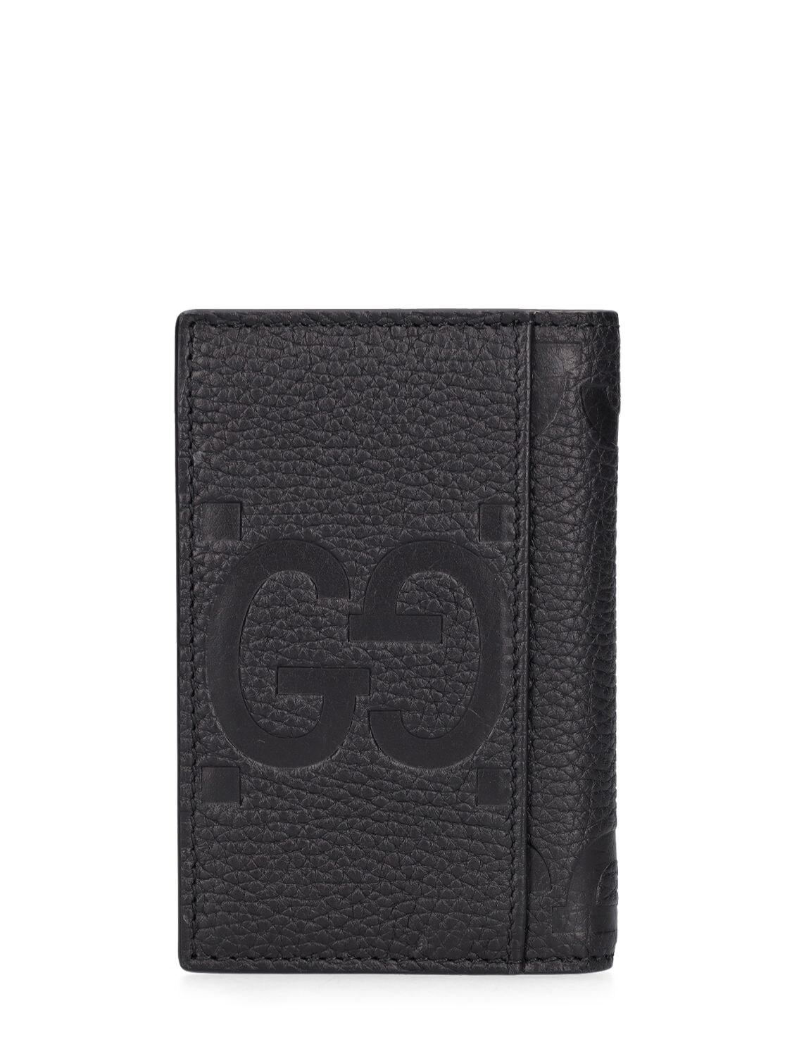 Shop Gucci Gg Jumbo Leather Card Holder In Black