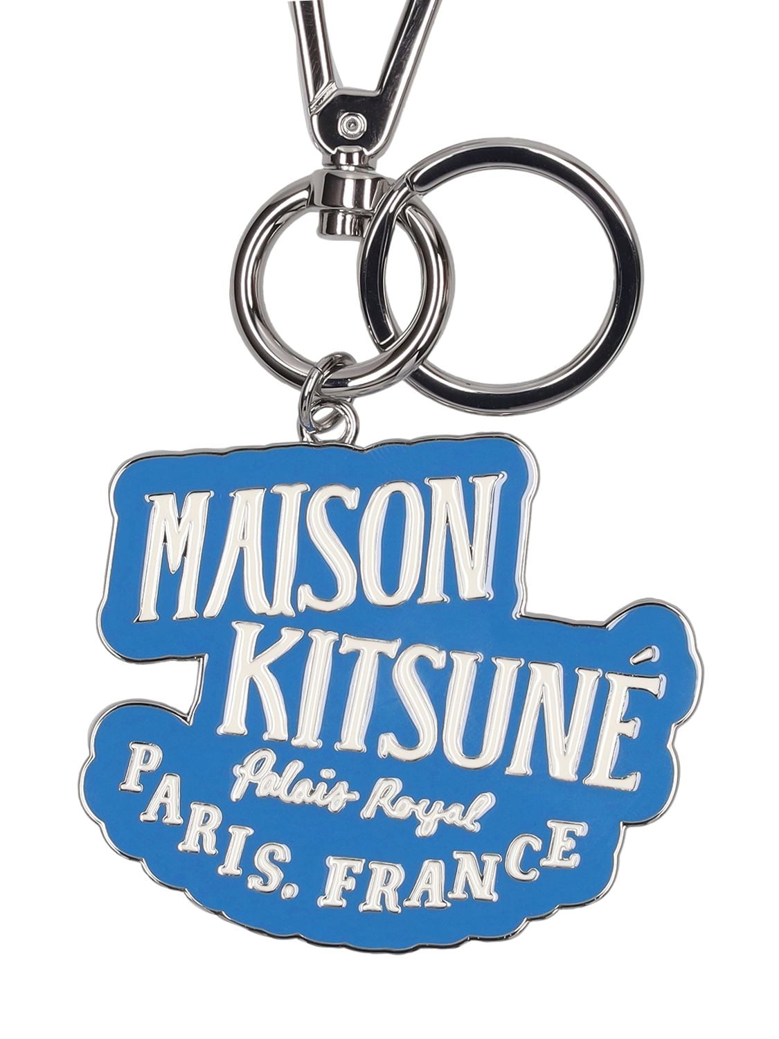 Maison Kitsuné Palais Royal Silver-tone And Enamel Keyring In Blue