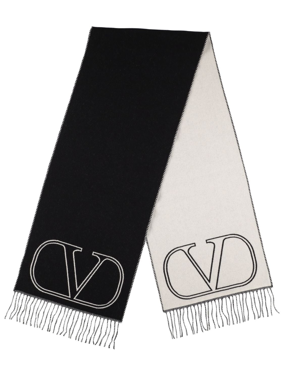 Shop Valentino Vlogo Signature Cashmere Scarf In Black,beige