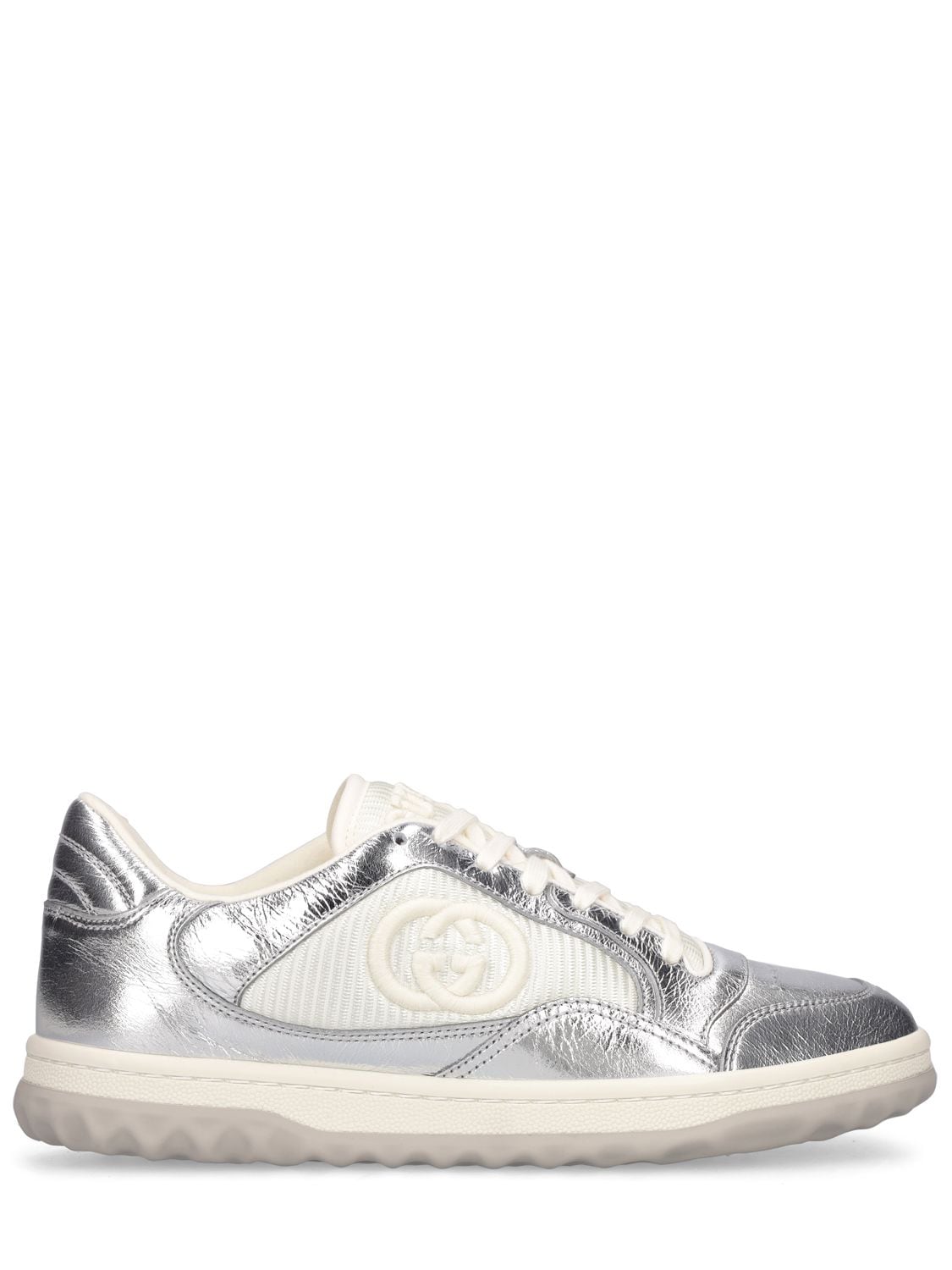 Shop Gucci 30mm Mac 80 Leather Sneakers In White,silver