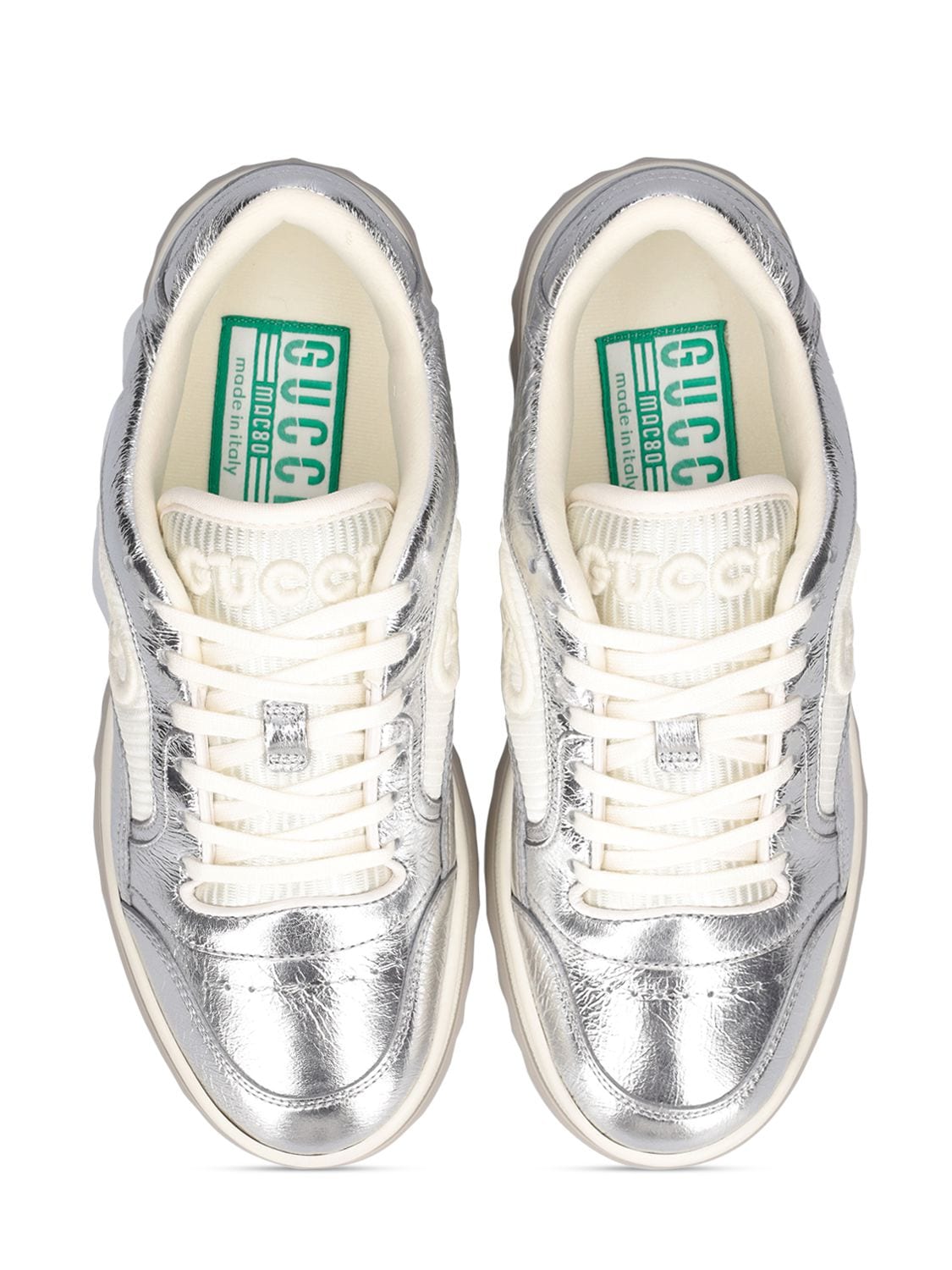 Shop Gucci 30mm Mac 80 Leather Sneakers In White,silver