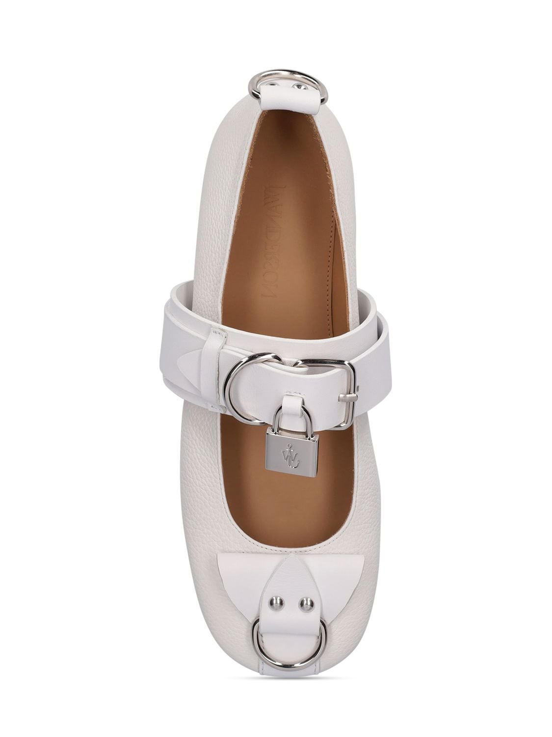 Shop Jw Anderson 10mm Punk Leather Ballerina Flats In White