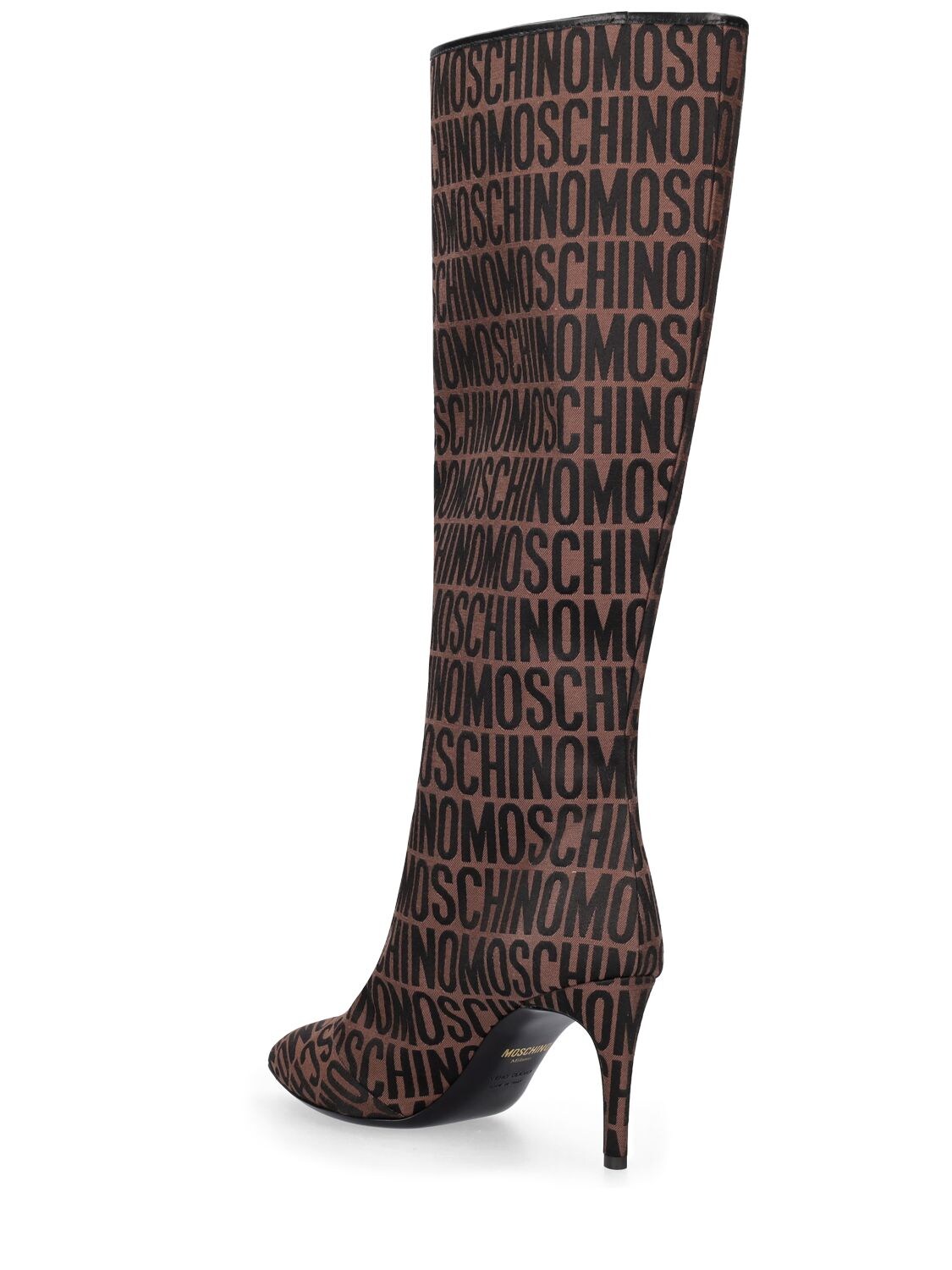 Shop Moschino 75mm Logo Jacquard Tall Boots In Black,brown