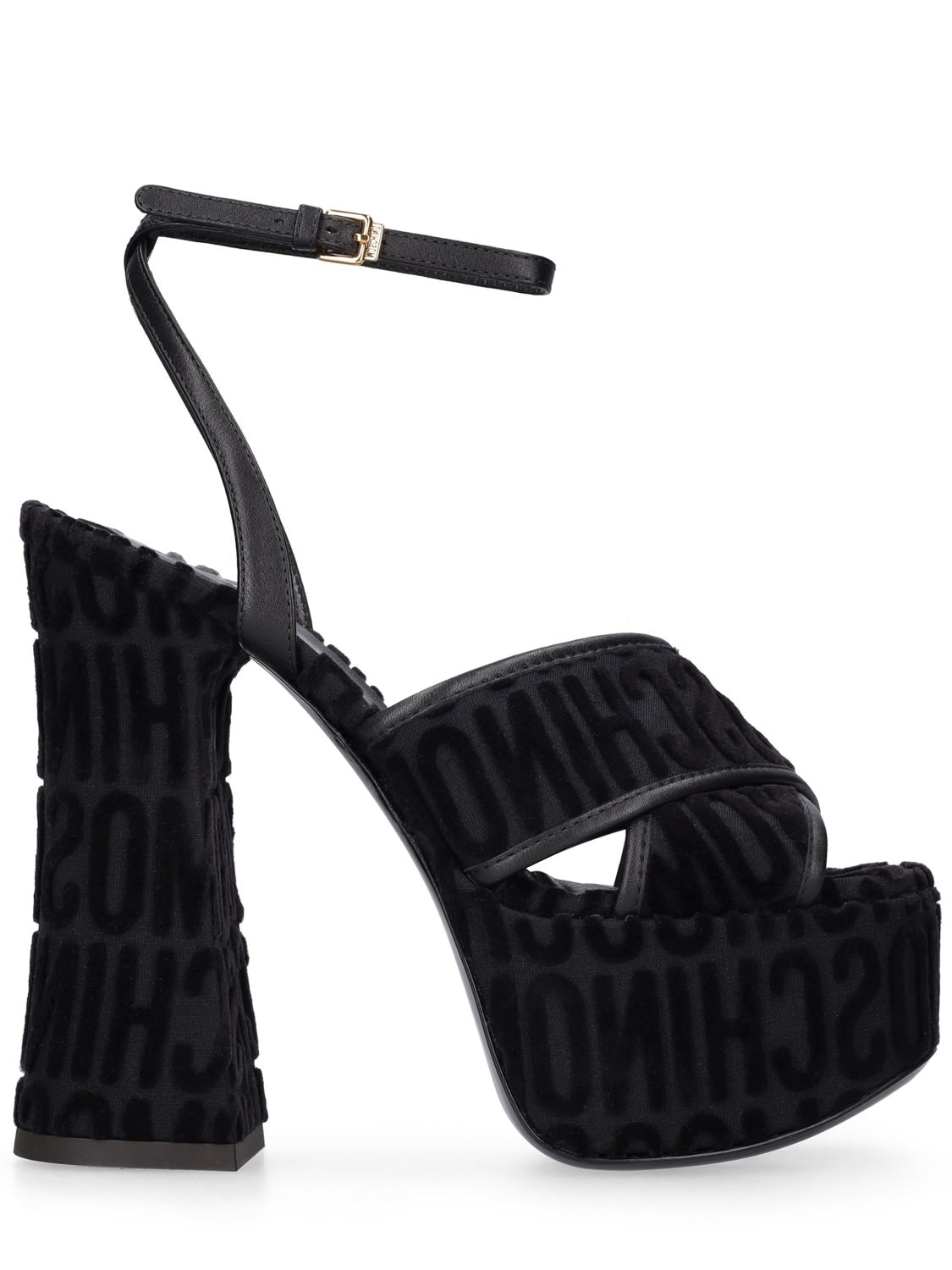 Moschino High Block Heel Logo Printed Platform Sandals In Black