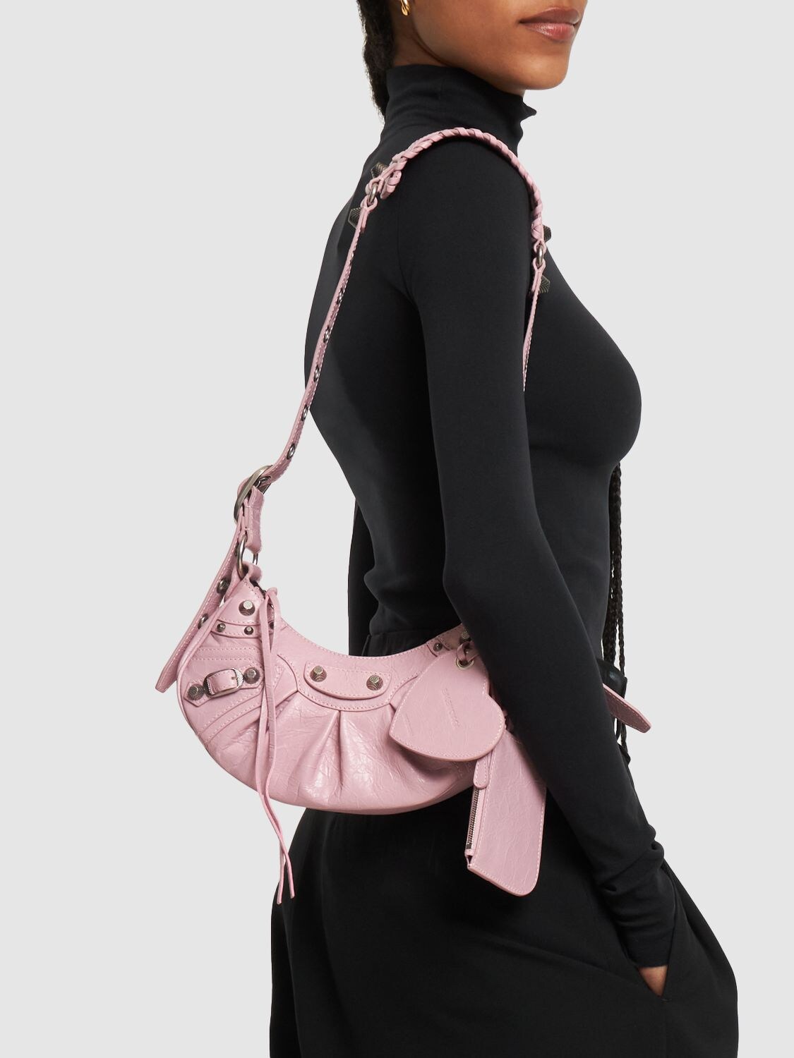 Shop Balenciaga Xs Le Cagole Leather Shoulder Bag In Powder Pink