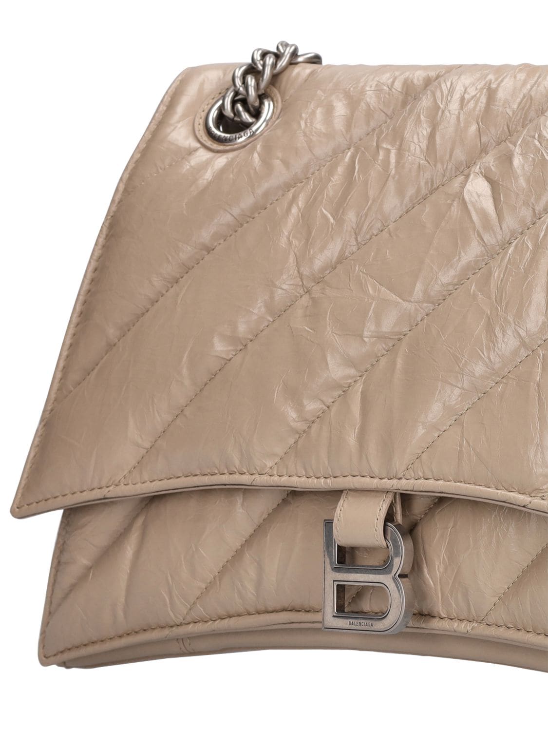 Shop Balenciaga Medium Crush Quilted Leather Chain Bag In Taupe