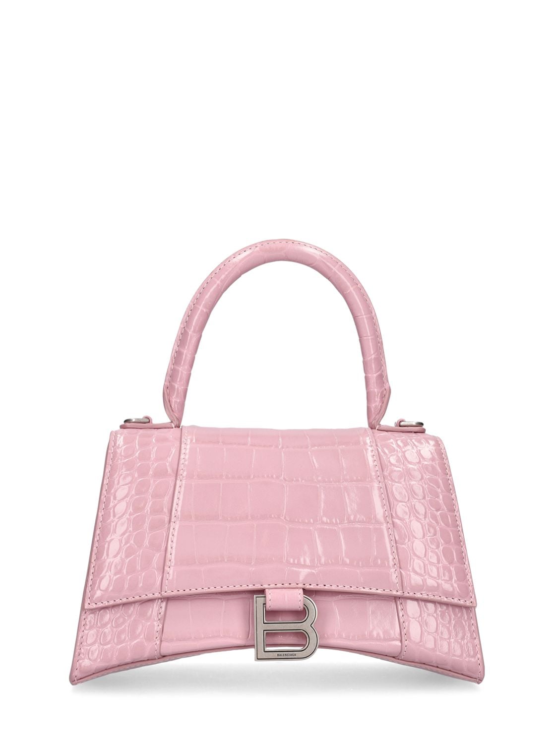 Balenciaga Women's Hourglass Small Handbag Crocodile Embossed In Powder Pink