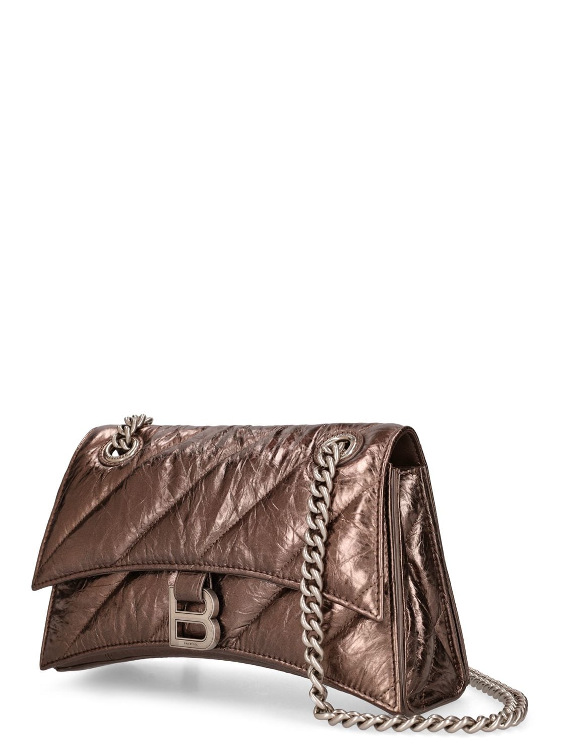 Shop Balenciaga Small Crush Chain Quilted Leather Bag In Dark Bronze