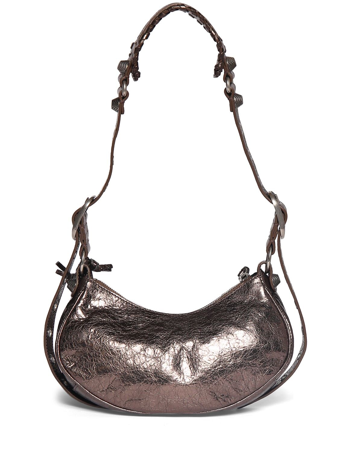 Shop Balenciaga Xs Le Cagole Leather Shoulder Bag In Dark Bronze