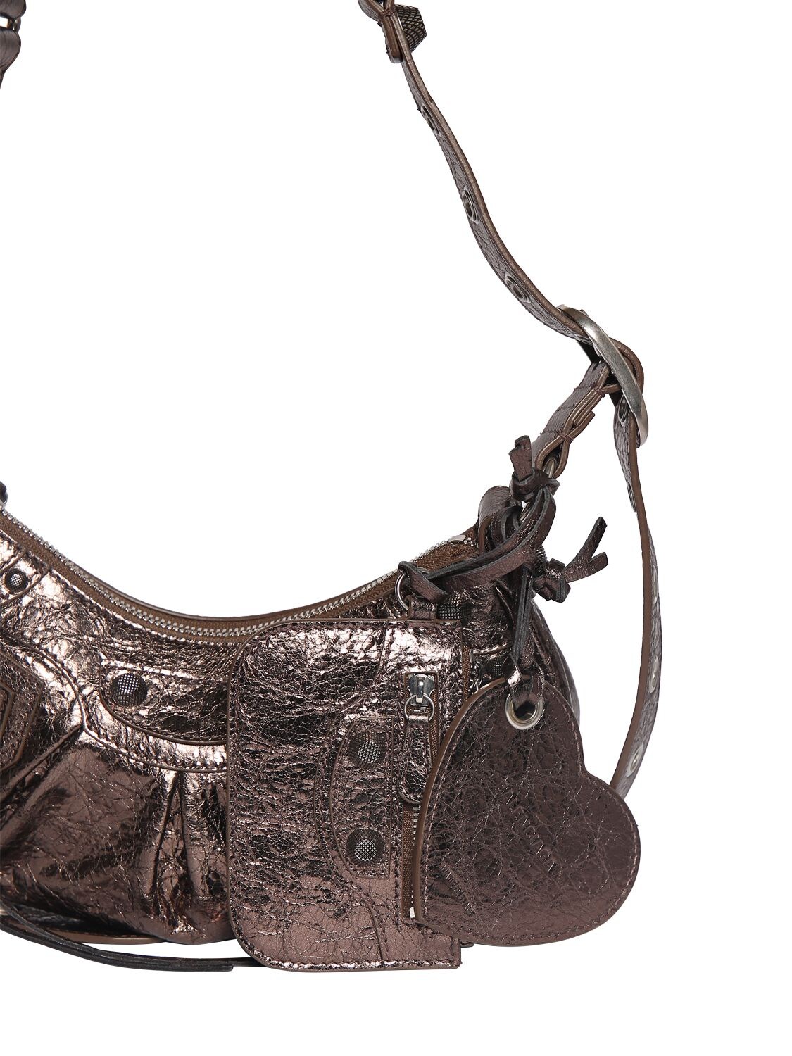 Shop Balenciaga Xs Le Cagole Leather Shoulder Bag In Dark Bronze