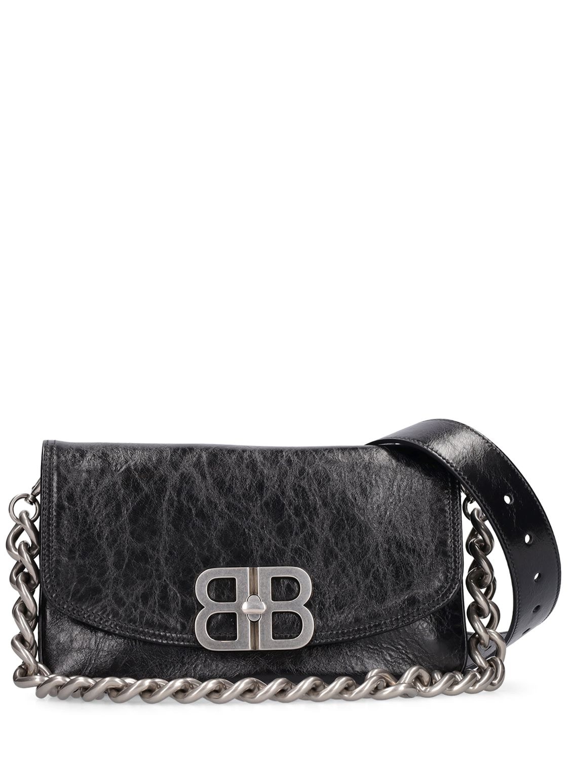 Shop Balenciaga Small Bb Soft Leather Shoulder Bag In Black