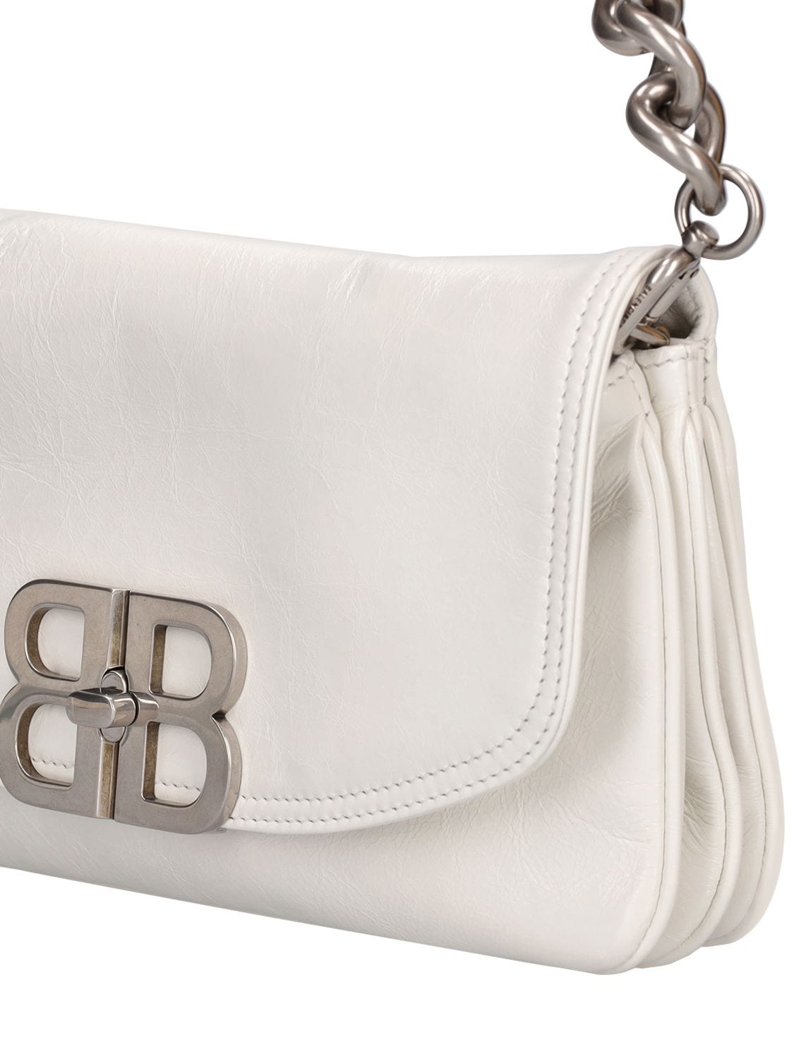 Shop Balenciaga Small Bb Soft Leather Shoulder Bag In Optisches Weiss