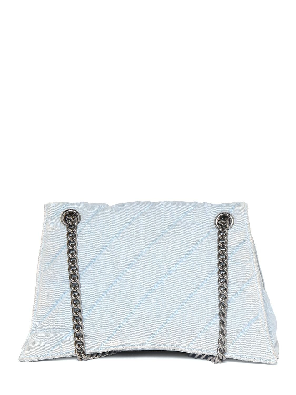 Shop Balenciaga Medium Crush Quilted Cotton Chain Bag In Light Blue