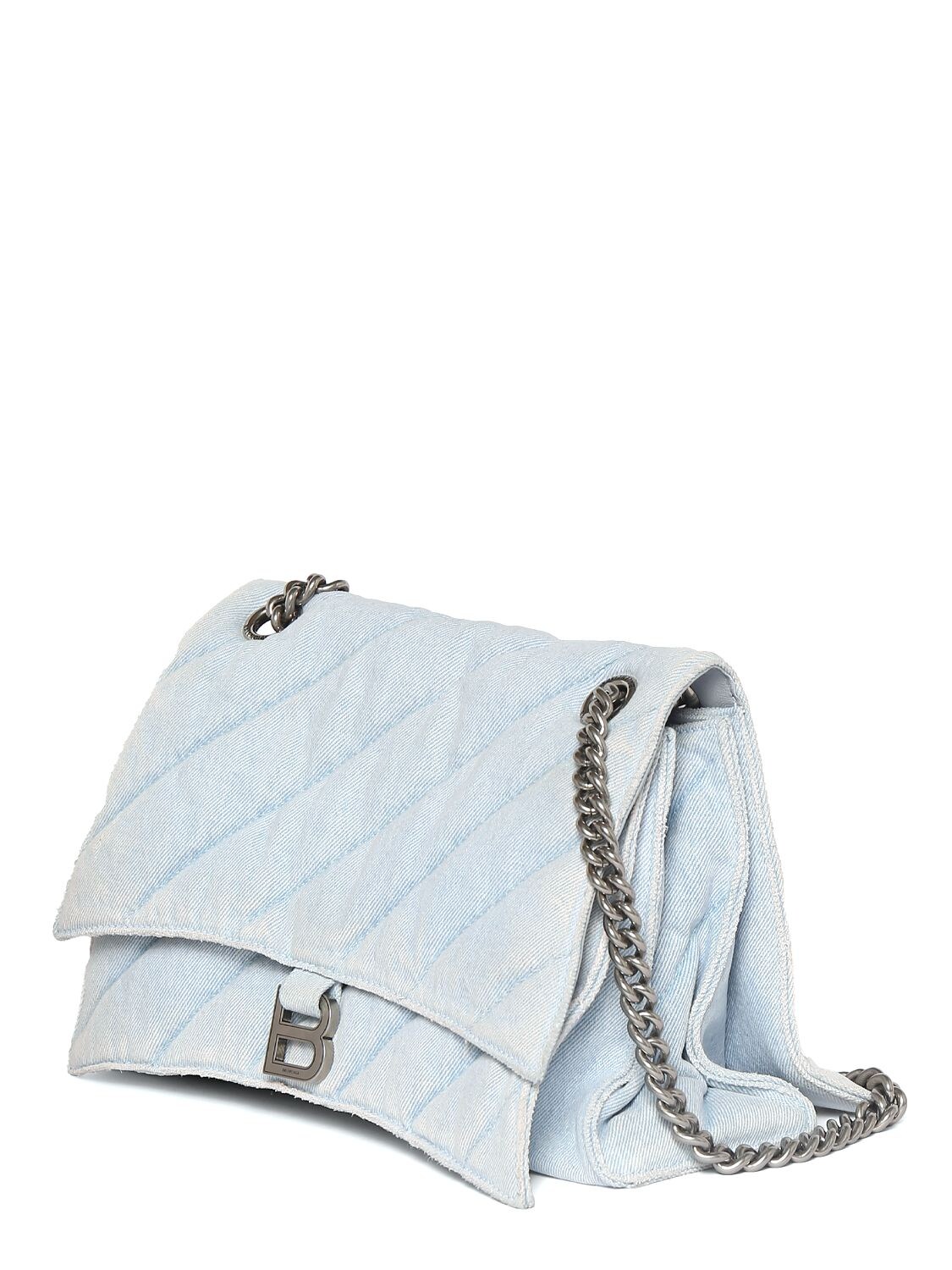 Shop Balenciaga Medium Crush Quilted Cotton Chain Bag In Light Blue