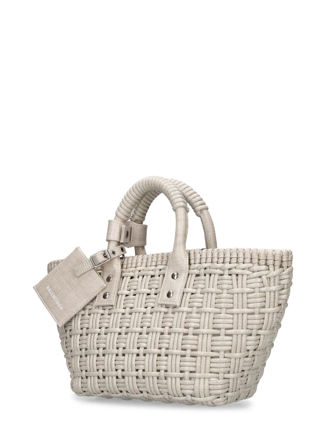 Shop Balenciaga Xs Bistro Basket Top Handle Bag W/ Strap In Weiss