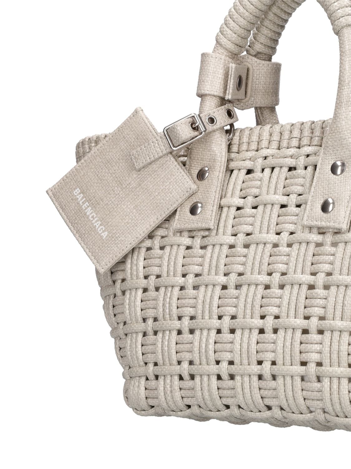Shop Balenciaga Xs Bistro Basket Top Handle Bag W/ Strap In Weiss