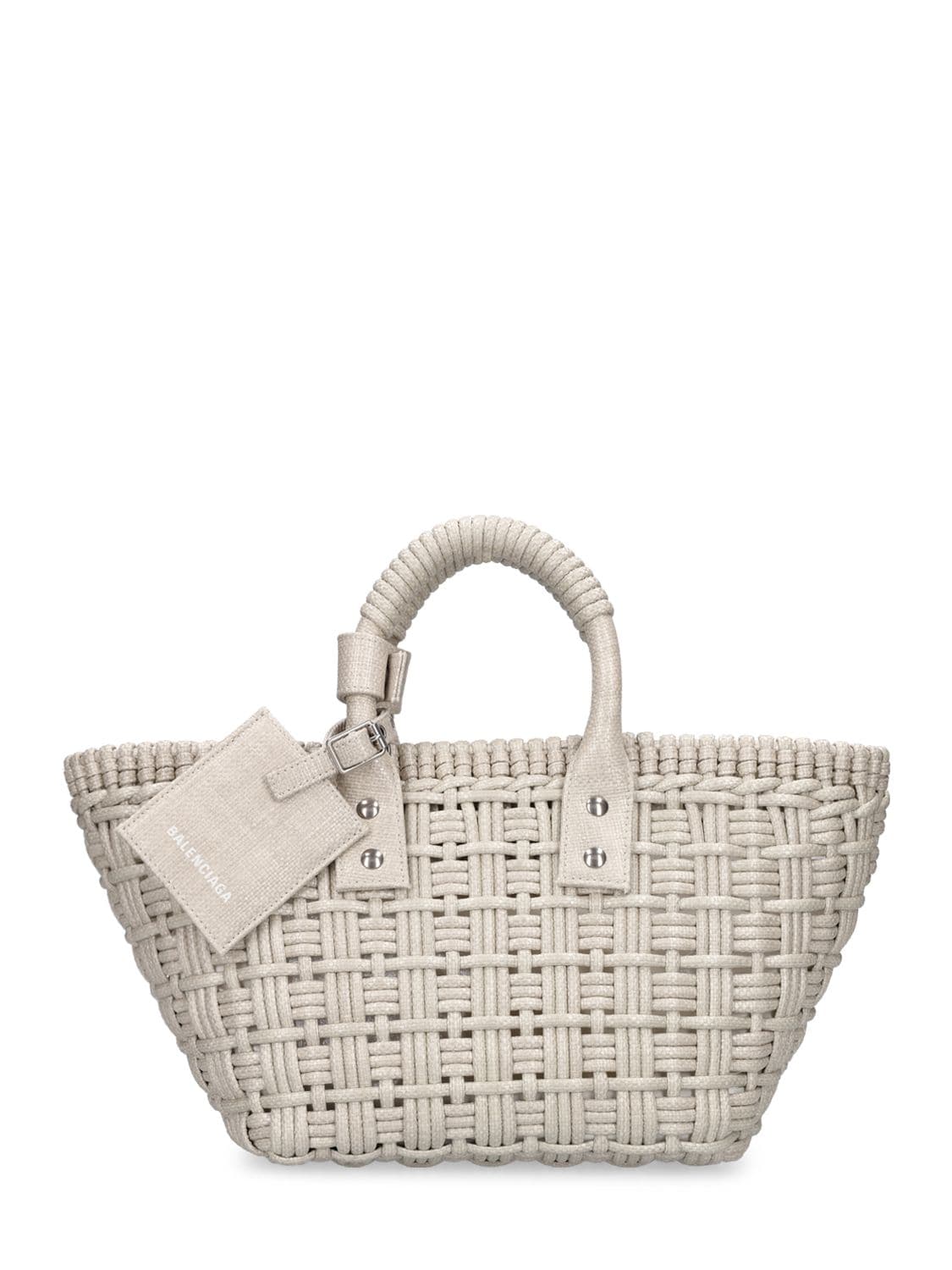 Balenciaga Xs Bistro Basket Top Handle Bag W/ Strap In Weiss