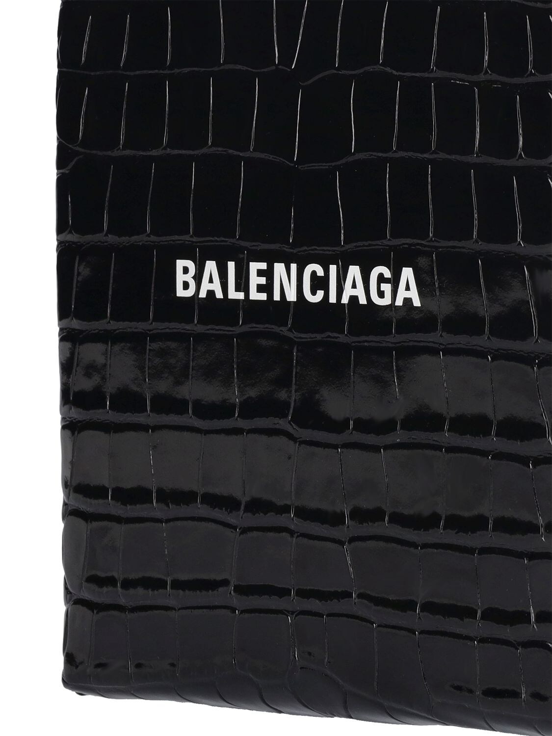 Shop Balenciaga Croc Embossed Leather Mini Tote W/logo In Black