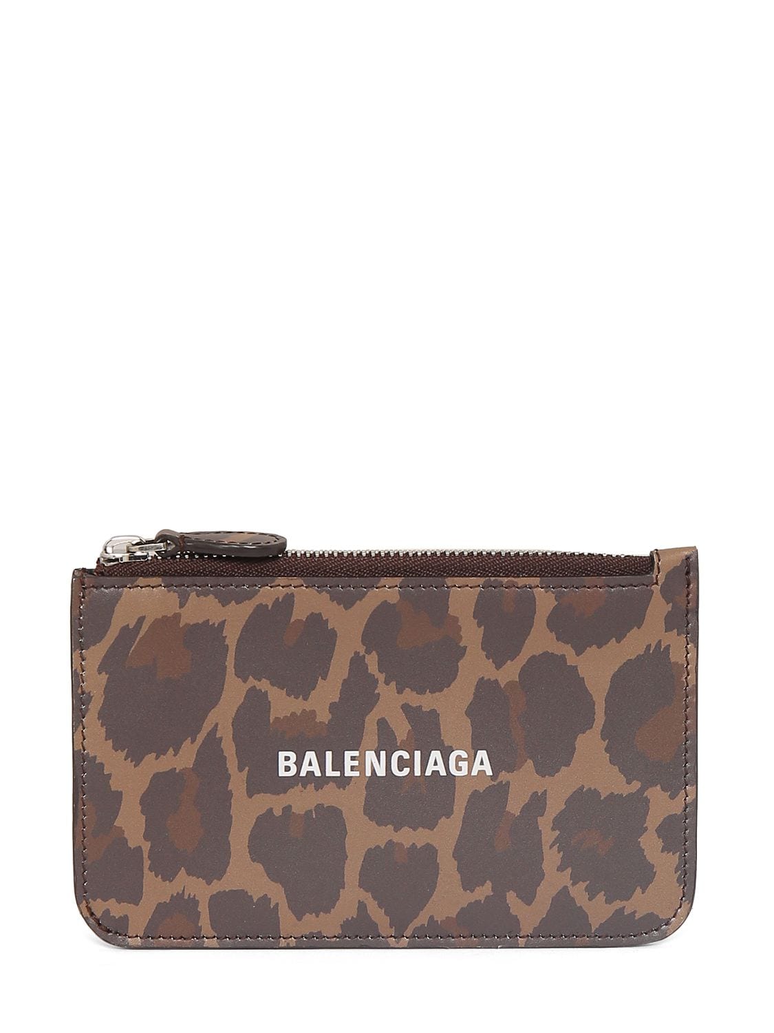 Balenciaga Logo Leather Cash & Card Holder In Beige,brown