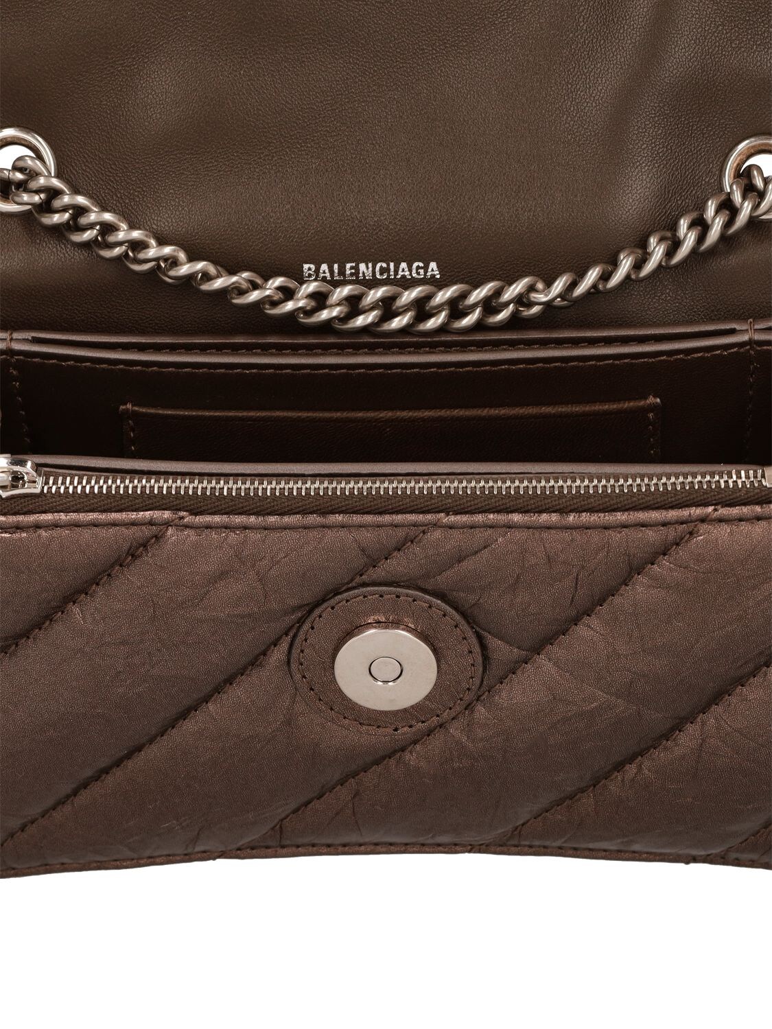 Shop Balenciaga S Crush Quilted Leather Shoulder Bag In Dark Bronze