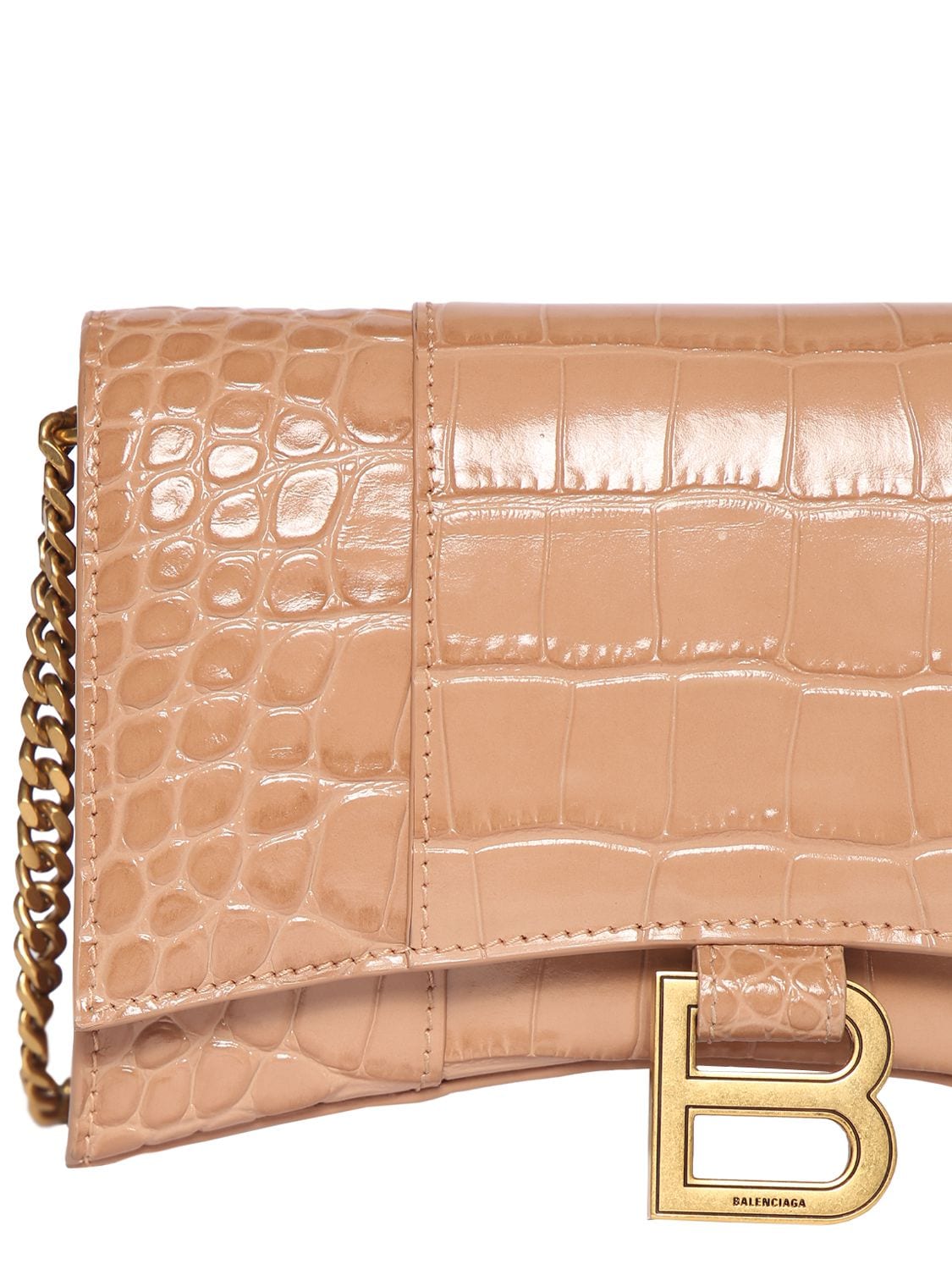 Women's Hourglass Wallet On Chain Crocodile Embossed in Brown