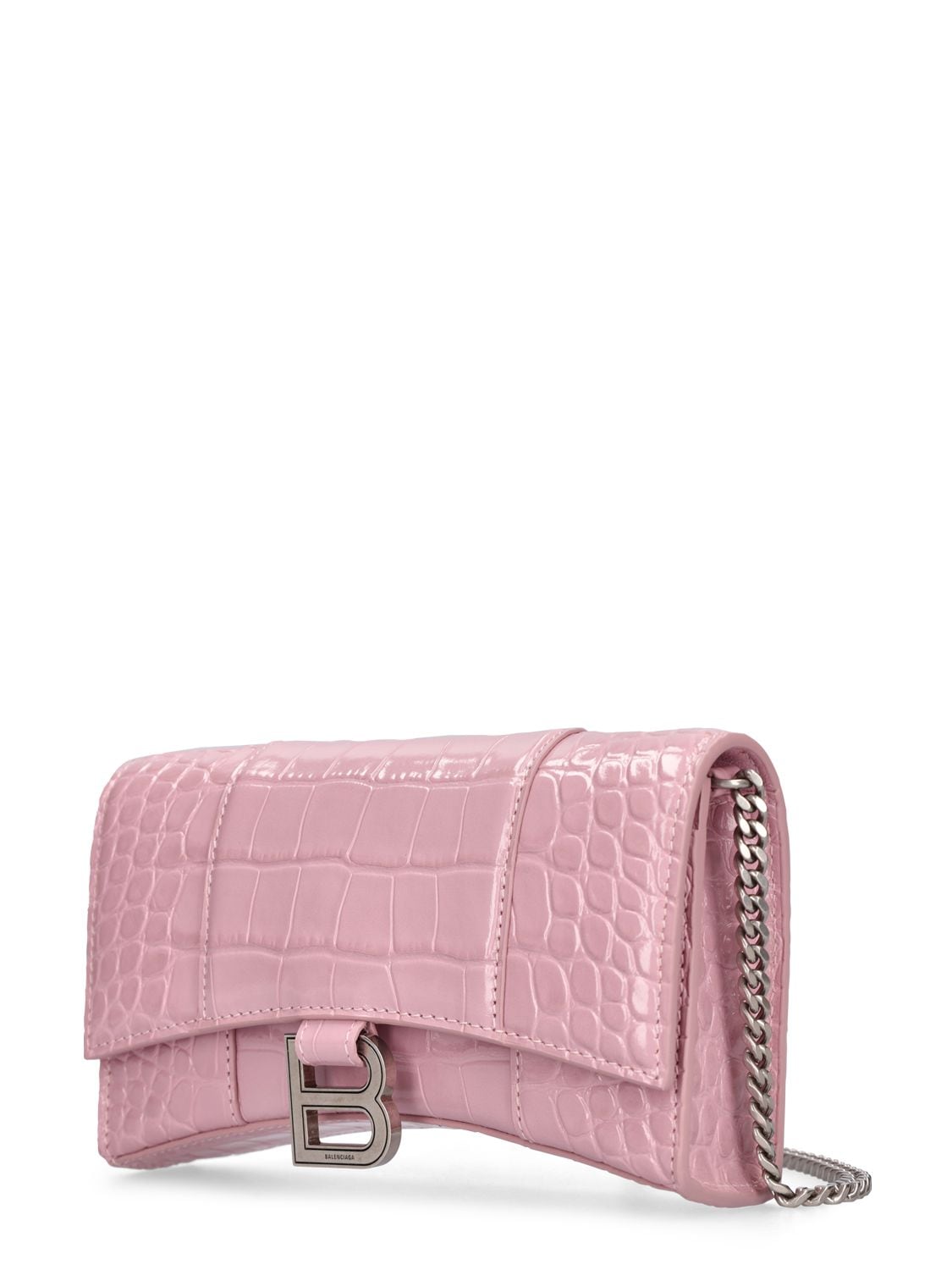 Shop Balenciaga Hourglass Leather Wallet On Chain In Powder Pink