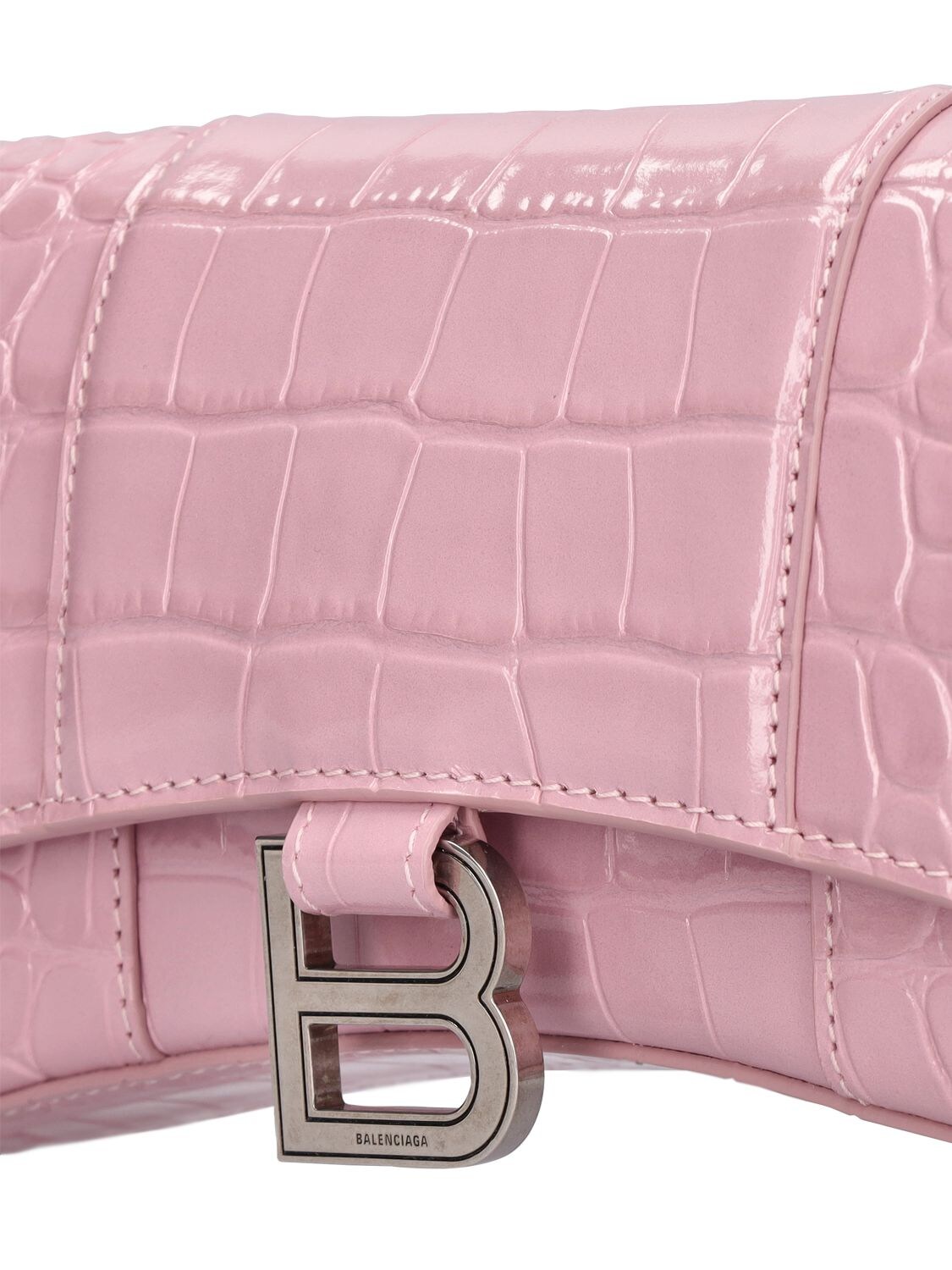 Shop Balenciaga Hourglass Leather Wallet On Chain In Powder Pink